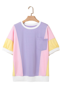 Purple Colorblock Patchwork Oversized T Shirt