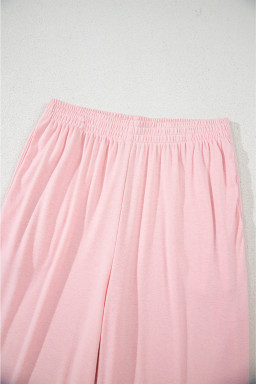 Light Pink V Neck Vest Button Up Cardigan and Pants 3pcs Pajama Set