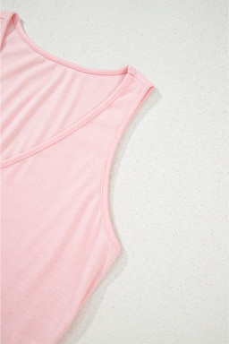 Light Pink V Neck Vest Button Up Cardigan and Pants 3pcs Pajama Set