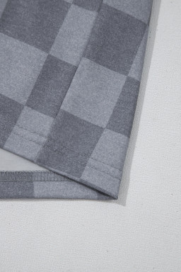 Gray Checkered V Neck Tee and Drawstring Shorts Pajama Set