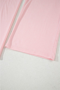 Light Pink V Neck Vest Button Up Cardigan and Pants 3pcs Pajama Set