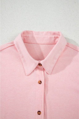 Light Pink V Neck Vest Button Up Cardigan and Pants 3pcs Pajama Set