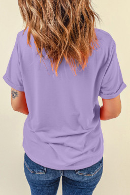 Wisteria Solid Color Basic Crew Neck Plain Tee