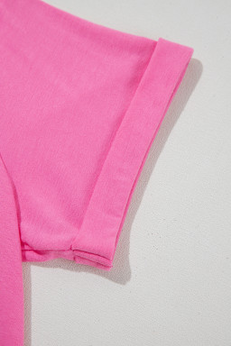 Sachet Pink Solid Color Basic Crew Neck Plain Tee
