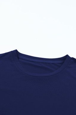 Blue Solid Color Basic Crew Neck Plain Tee
