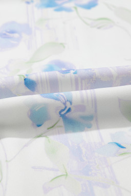 Sky Blue Floral Smocked High Waist Ruffle Sleeveless Long Dress