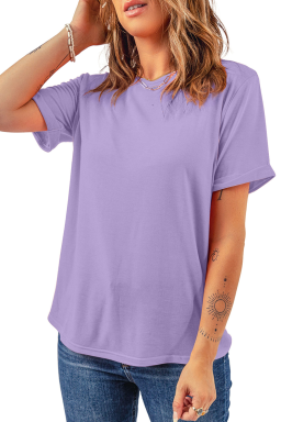 Wisteria Solid Color Basic Crew Neck Plain Tee