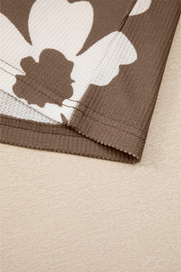 Brown Floral Ruffle Shoulder Square Neck Blouse