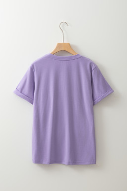 Wisteria Solid Color Basic Crew Neck Plain Tee