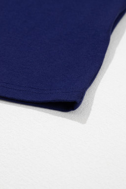 Blue Solid Color Basic Crew Neck Plain Tee