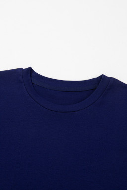 Blue Solid Color Basic Crew Neck Plain Tee