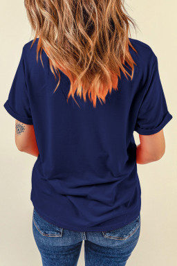 Blue Solid Color Basic Crew Neck Plain Tee