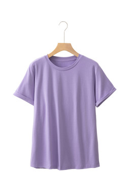Wisteria Solid Color Basic Crew Neck Plain Tee