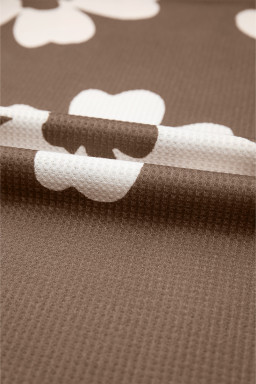 Brown Floral Ruffle Shoulder Square Neck Blouse