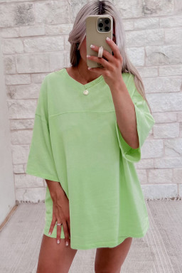 Meadow Mist Green Loose V Neck Tee and Drawstring Shorts Set