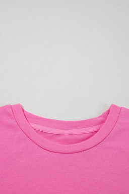 Sachet Pink Solid Color Basic Crew Neck Plain Tee