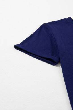 Blue Solid Color Basic Crew Neck Plain Tee