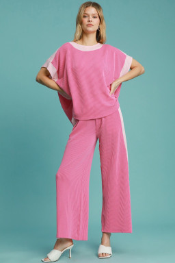 Sachet Pink Colorblock Patchwork Corded Pants Set