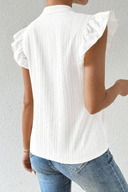 White Crochet Floral Notch V Neck Textured Blouse