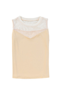 Oatmeal Mesh Patchwork Crew Neck Sleeveless Top