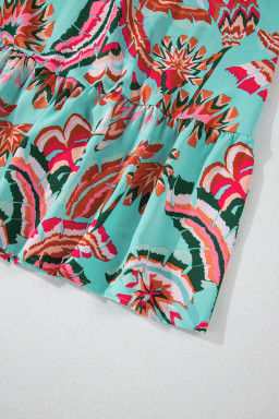 Green Abstract Print Smocked Bodice Knotted Straps Maxi Dress