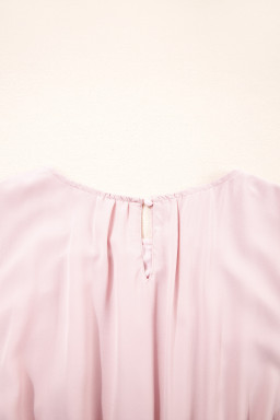 Pink Puff Sleeve High Waist Flowy Midi Dress