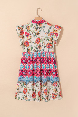 Rose Floral Ethnic Print Ruffle Mini Dress