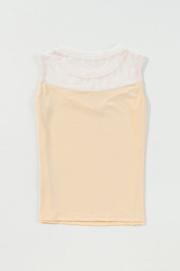 Oatmeal Mesh Patchwork Crew Neck Sleeveless Top