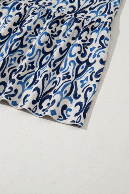 Sky Blue Boho Print Smocked High Waist Maxi Dress