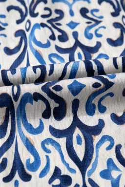 Sky Blue Boho Print Smocked High Waist Maxi Dress