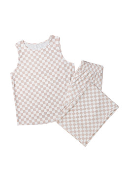 White Ribbed Texture Checkered Tank and Pants Set