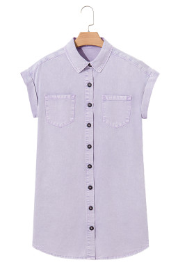 Orchid Petal Double Chest Pocket Denim Shirt Dress