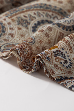 Khaki Paisley Print Spaghetti Strap V Neck Smocked Cami Top