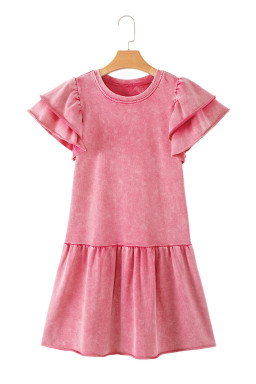 Sachet Pink Mineral Wash Raw Edge Ruffle Mini Dress
