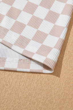 White Ribbed Texture Checkered Tank and Pants Set