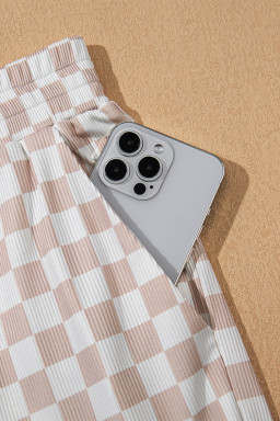 White Ribbed Texture Checkered Tank and Pants Set