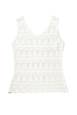 White V Neck Hollow Out Knitted Vest