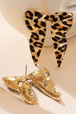 Gold Leopard Print Bowknot Shape Earrings