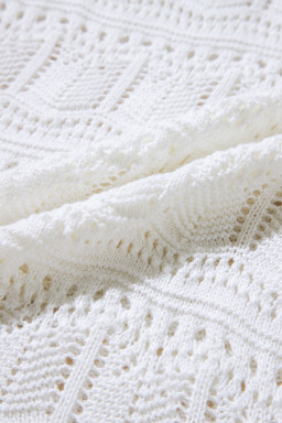 White V Neck Hollow Out Knitted Vest