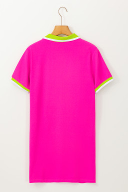 Rose Red Pop of Color Neckline T-shirt Dress