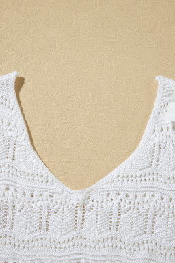White V Neck Hollow Out Knitted Vest