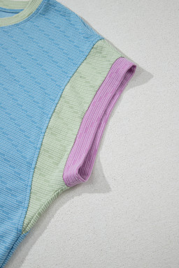 Beau Blue Colorblock Cap Sleeve Top and Shorts Set