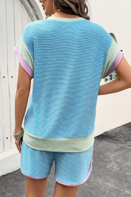 Beau Blue Colorblock Cap Sleeve Top and Shorts Set