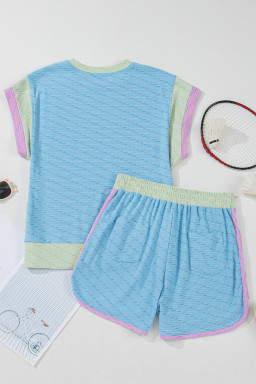 Beau Blue Colorblock Cap Sleeve Top and Shorts Set