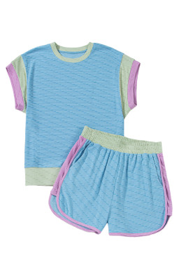 Beau Blue Colorblock Cap Sleeve Top and Shorts Set