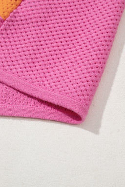 Orange Colorblock Eyelet Casual Knit T Shirt