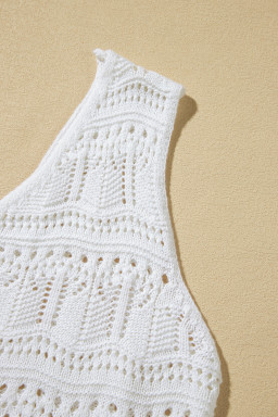 White V Neck Hollow Out Knitted Vest