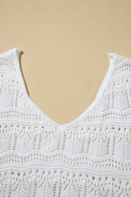 White V Neck Hollow Out Knitted Vest