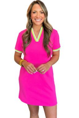 Rose Red Pop of Color Neckline T-shirt Dress