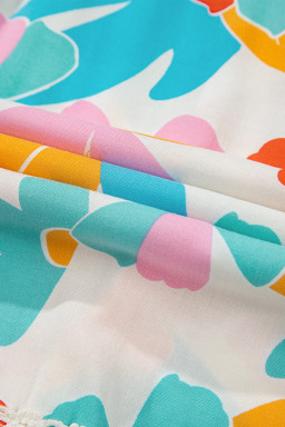 Rose Red Floral Knot Puff Sleeve V Neck Buttoned Front Split Lace Maxi Dress